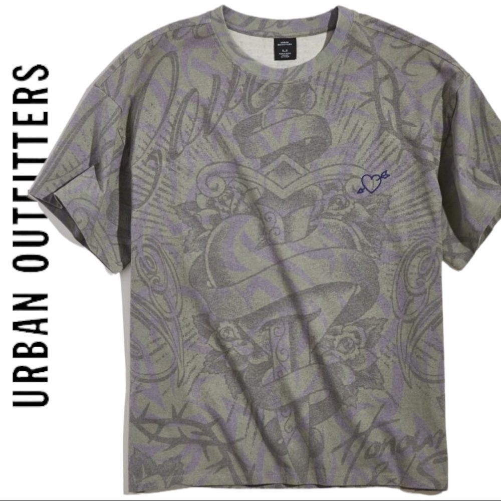 NEW Urban Outfitters UO Tattoo Allover Print Shirt Tee M L